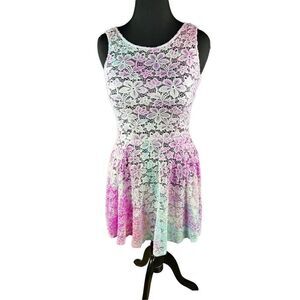 Unicorn ombré mermaid lace flower sheer tank mini dress medium be bop cover up
